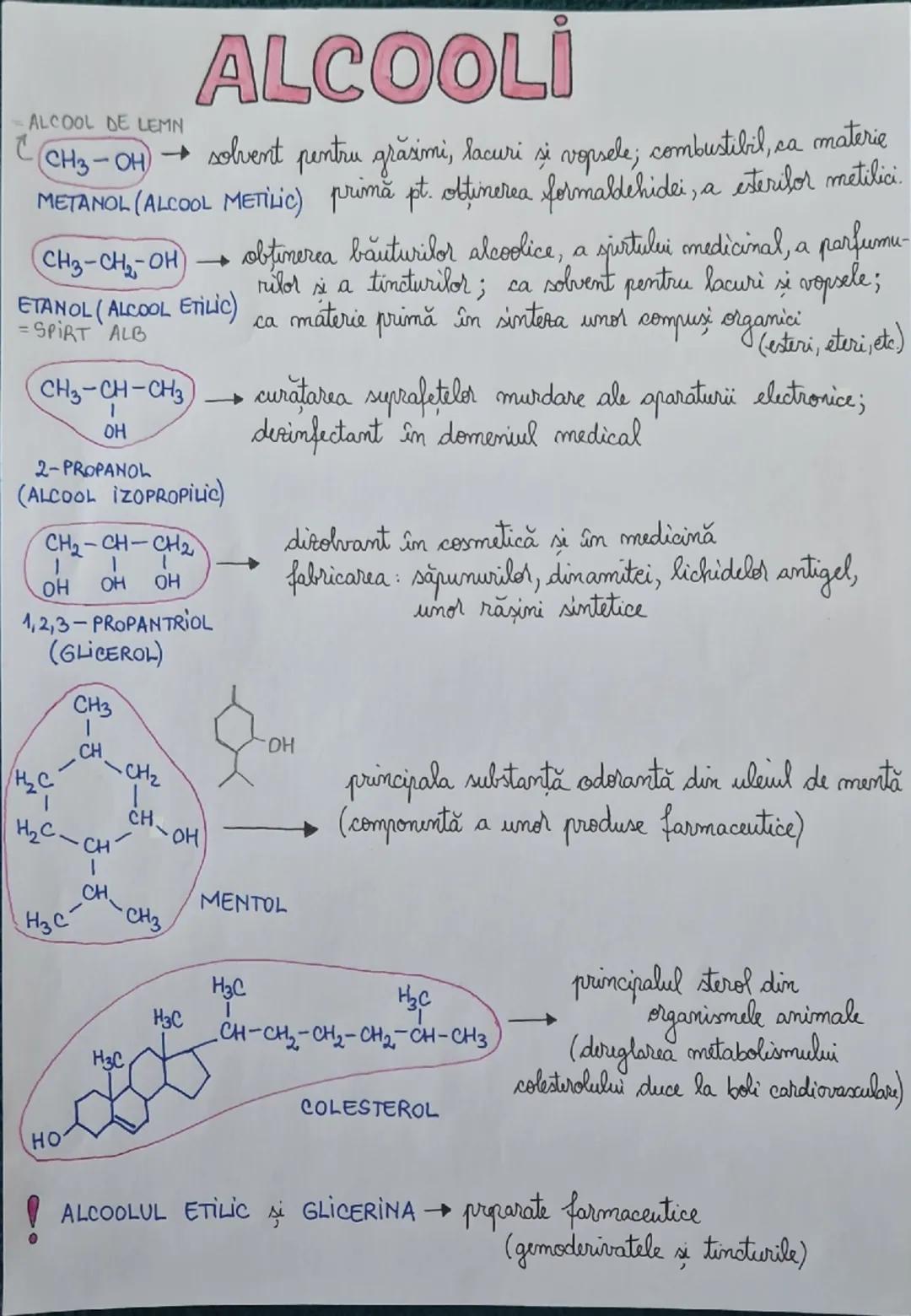 # ALCOOLİ

ALCOOL DE LEMN
$CH_{3}-OH$→ solvent pentru grăsimi, lacuri si vopsele; combustibil, ca materie
METANOL (ALCOOL METILIC) primă pt.