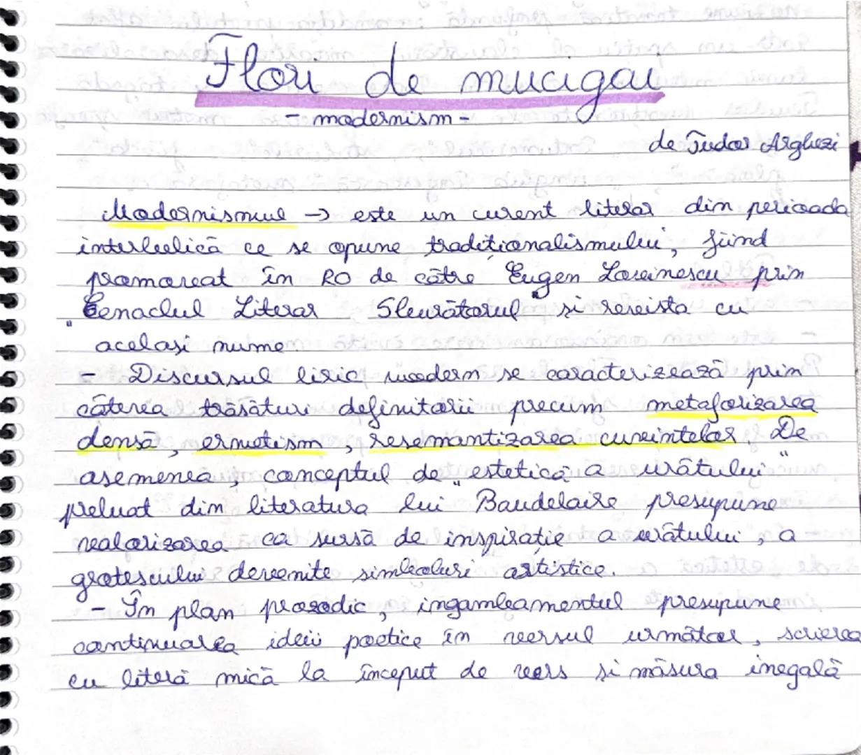 --- OCR Start ---
Flori de mucigai
- modernism -
de Judar Arghezi
Modernismul → este un curent literar din perioada
interbelica ce se opune 