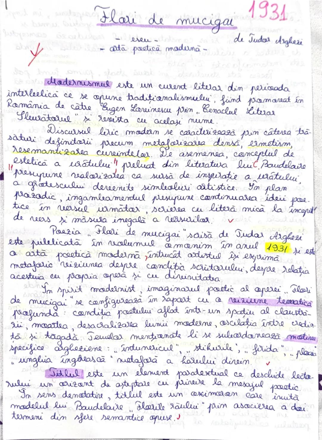 --- OCR Start ---
Flori de mucigai
- modernism -
de Judar Arghezi
Modernismul → este un curent literar din perioada
interbelica ce se opune 