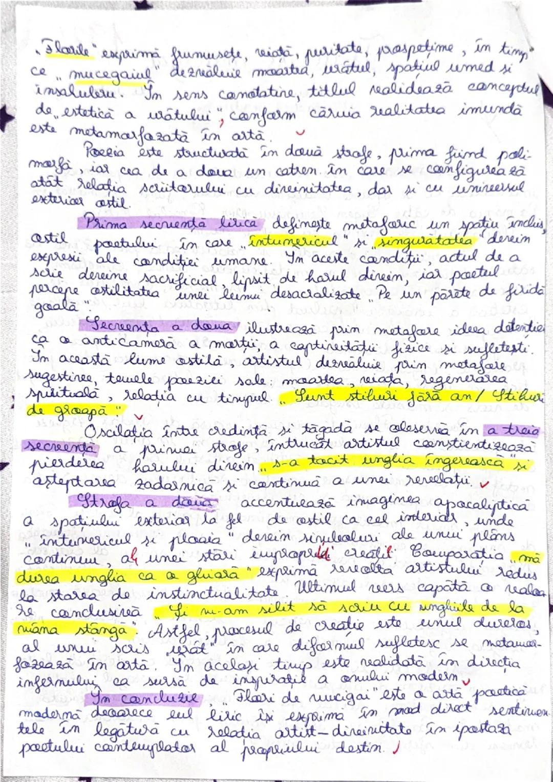 --- OCR Start ---
Flori de mucigai
- modernism -
de Judar Arghezi
Modernismul → este un curent literar din perioada
interbelica ce se opune 