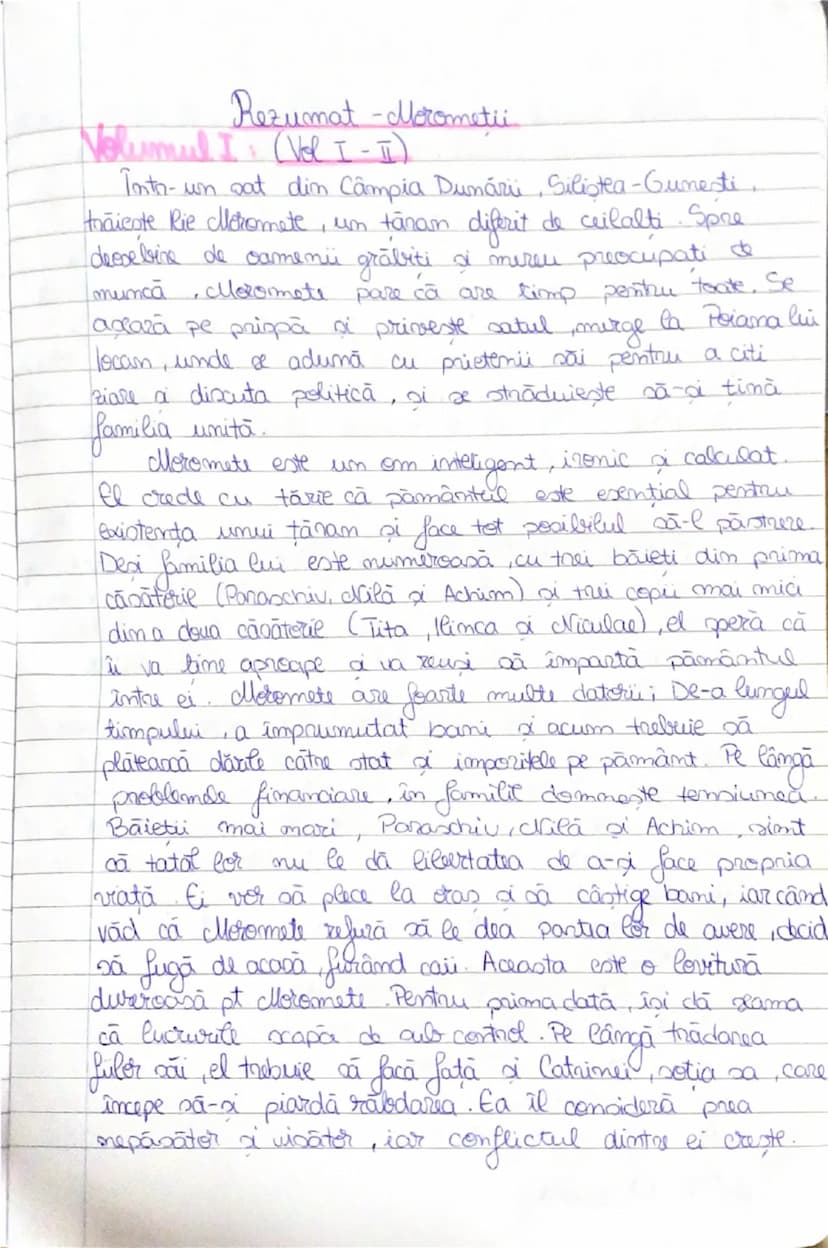 # Rezumat - Moromeții
# Volumul I: (Vol I - II)

Într-un sat din Câmpia Dunării, Siliștea-Gumești,
trăiește Ilie Moromete, un țăran diferit 