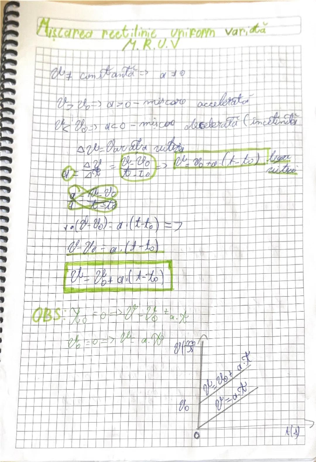 # Hiscared rectilinie uniform variată
# M.R.U.V
$a_7$ constantă = $a = 0$
$v_7 > v_o$ => $a > 0$ - mișcare accelerată
$v_t < v_o$ => $a < 0$