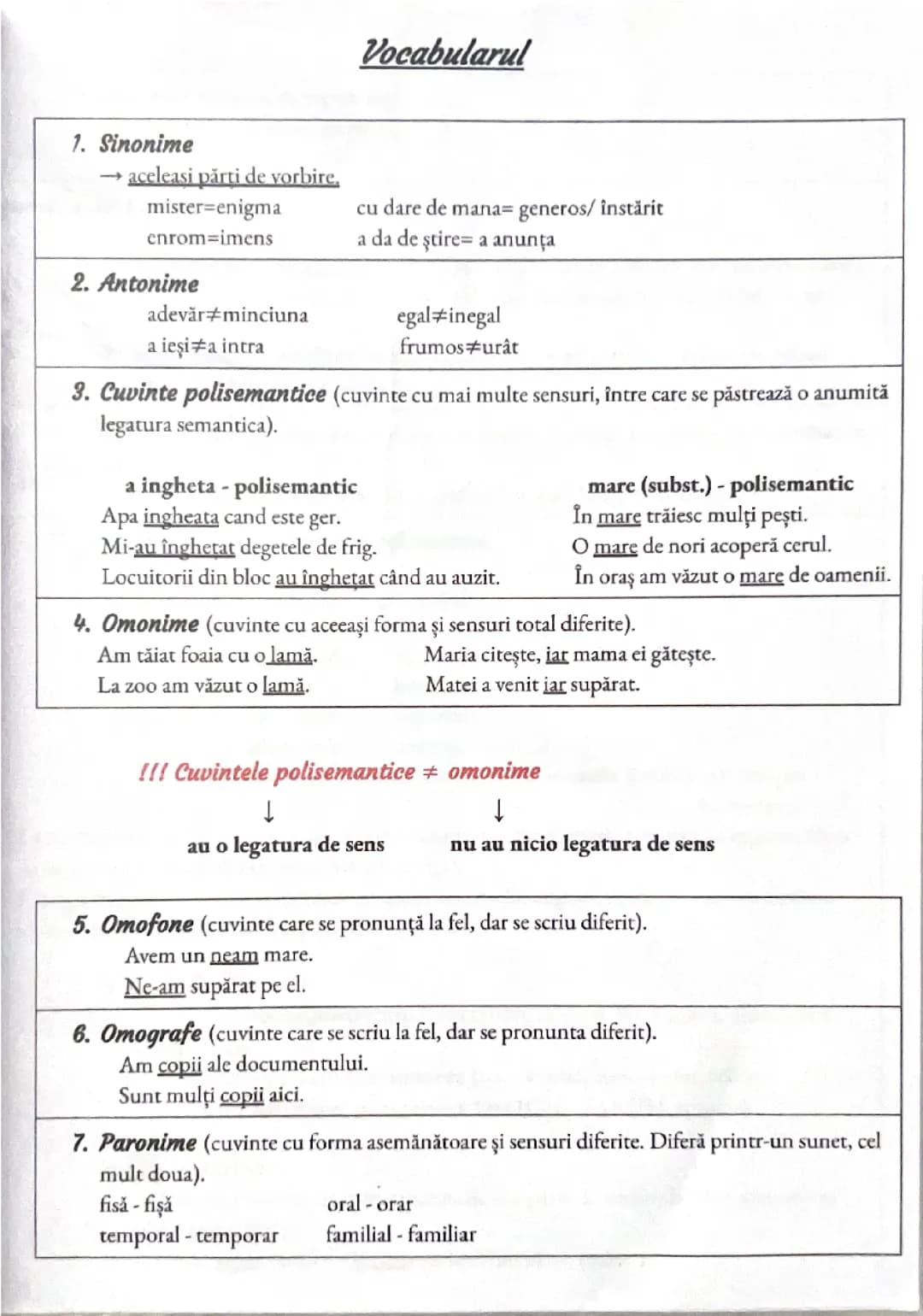 Vocabularul clasa a 8a 