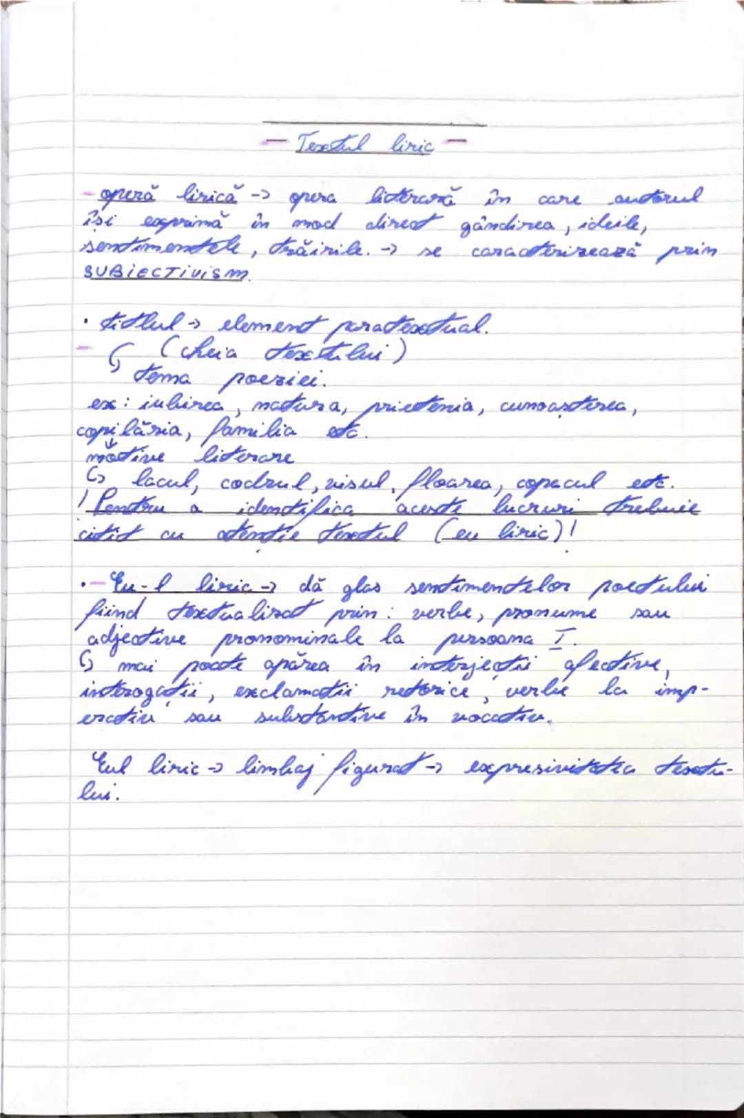 - Textul liric -
- operă lirică -> operă literară în care autorul
își exprimă în mod direct gândirea, ideile,
sentimentele, trăirile. -> se 