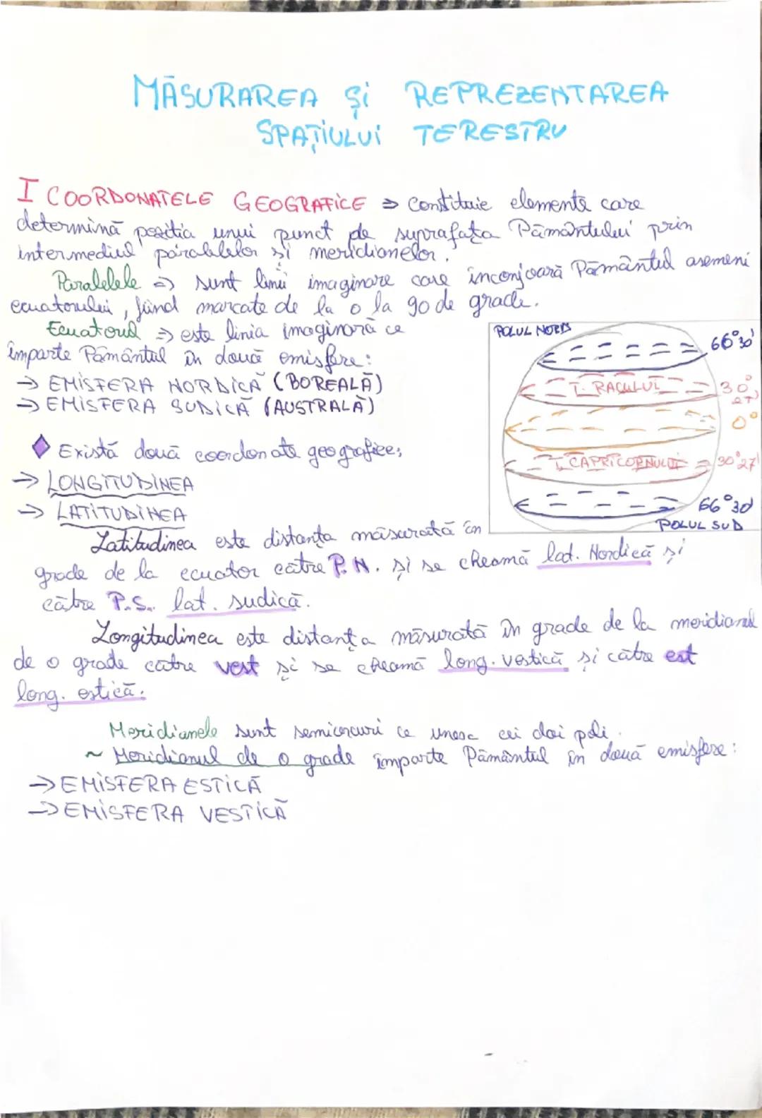 # MASURAREA ŞI REPREZENTAREA
SPAŢIULUI TERESTRU

I COORDONATELE GEOGRAFICE Constituie elemente care
determină pozitia unui punct de suprafat