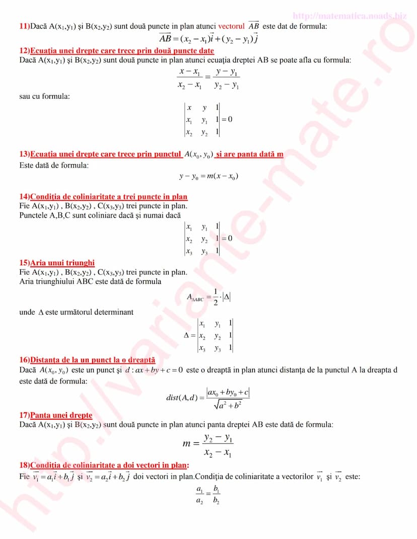 http://matematica.noads.biz
Formule de geometrie
1) Teorema lui Pitagora
Intr-un triunghi dreptunghic are loc relația:
cateta^{2}+cateta^{2}