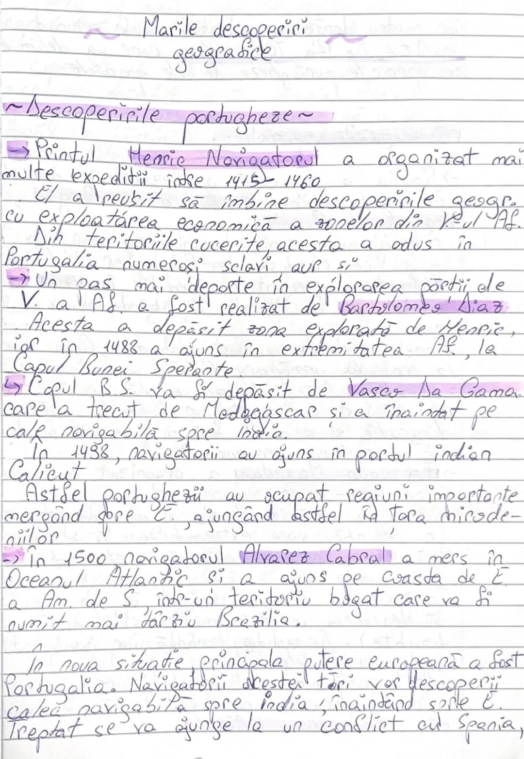 --- OCR Start ---
Marile descoperiri
geografice
~Descoperirile portugheze~
→Printul Henrie Navigatorul a organizat mai
multe expediții între