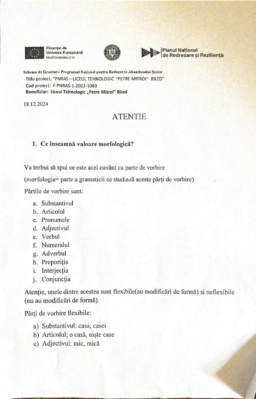 Valorii morfologice si functiile