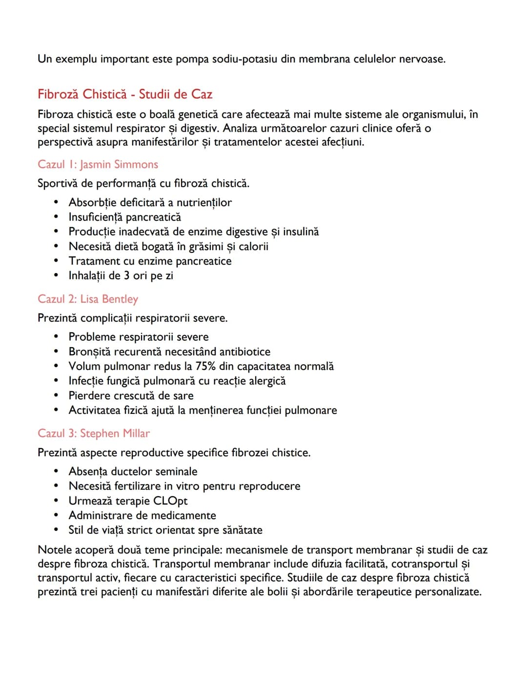 # Note de Curs: Transport Membranar și
# Exemple de Fibroză Chistică

Transport Membranar
Transportul membranar reprezintă procesul prin car