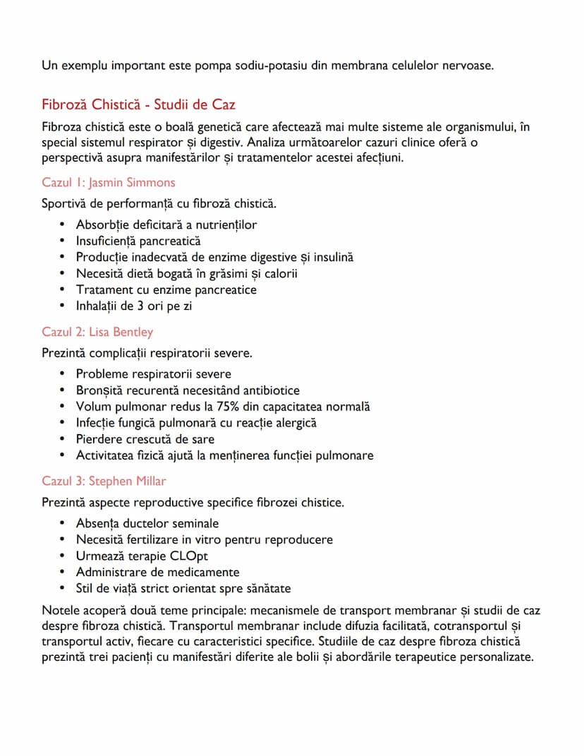 # Note de Curs: Transport Membranar și
# Exemple de Fibroză Chistică

Transport Membranar
Transportul membranar reprezintă procesul prin car