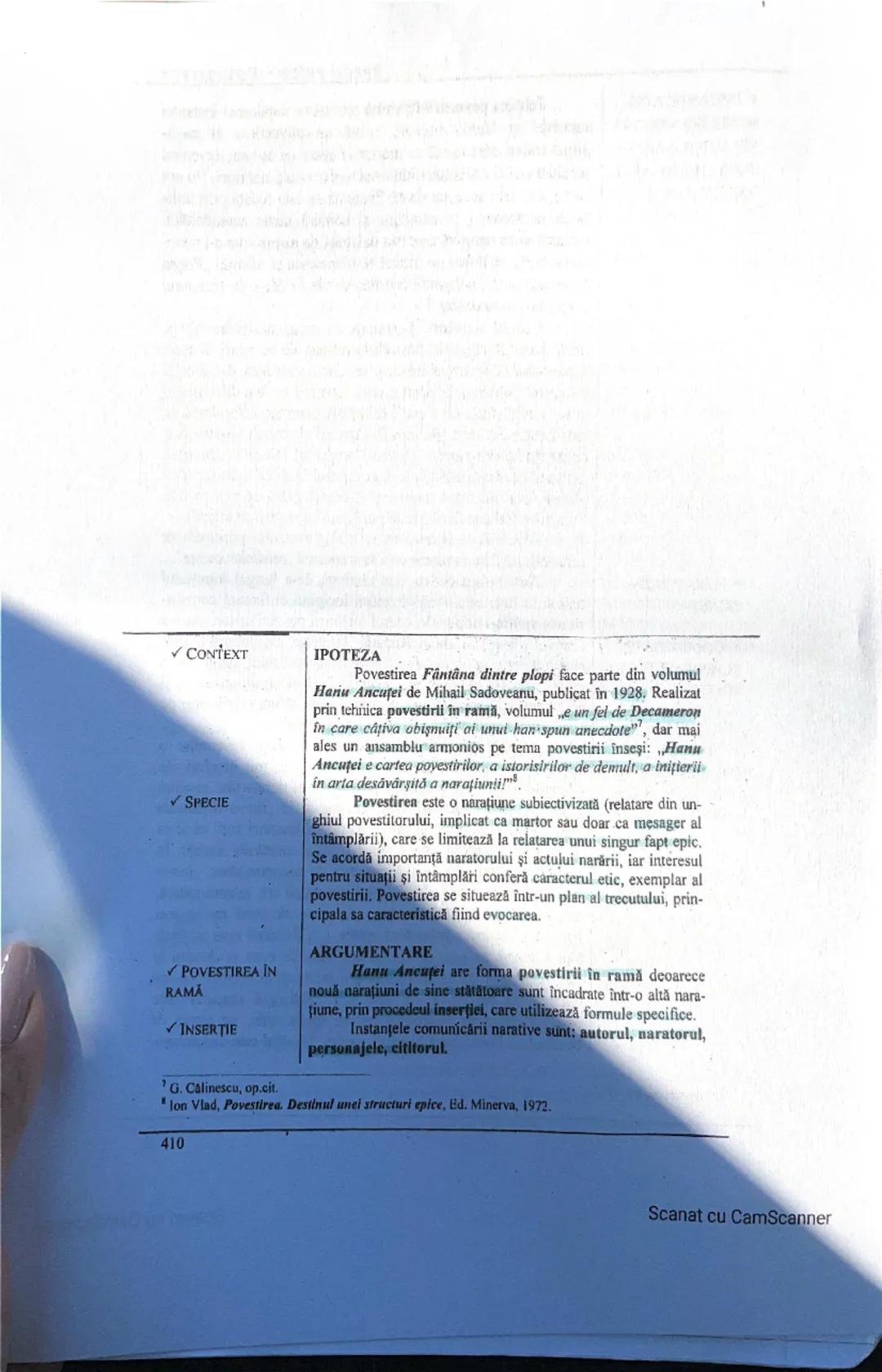 --- OCR Start ---
G. Călinescu, op.cit.
✓ CONTEXT
IPOTEZA Povestirea Fântâna dintre plopi face parte din volumul Hariu Ancuţei de Mihail Sad