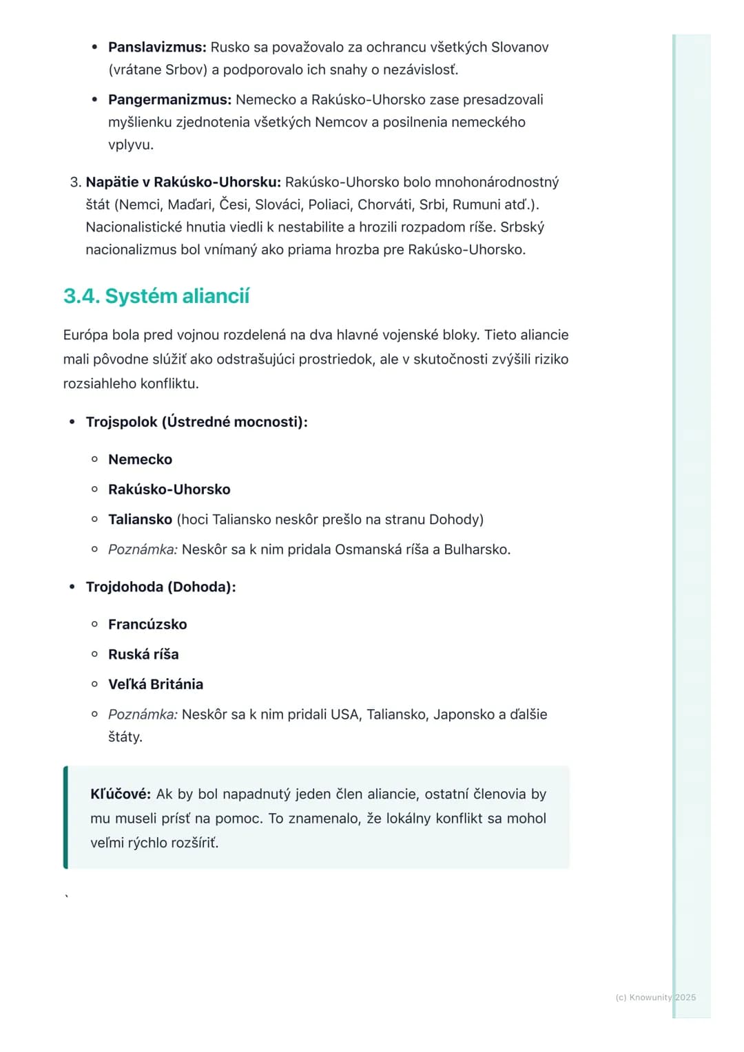 # Príčiny a predpoklady vojny

## 1. Úvod do témy

Prvá svetová vojna, ktorá začala v roku 1914, nebola náhodná udalosť. Bola to
výsledok dl