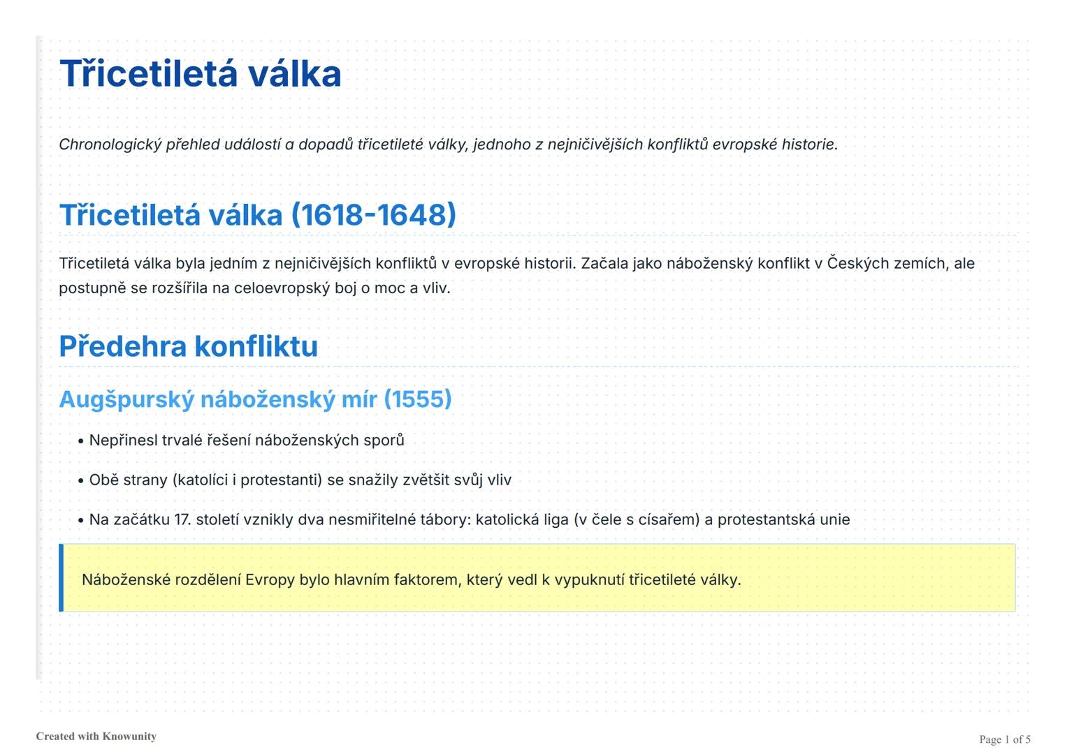 Třicetiletá válka
Chronologický přehled událostí a dopadů třicetileté války, jednoho z nejničivějších konfliktů evropské historie.
Třicetile