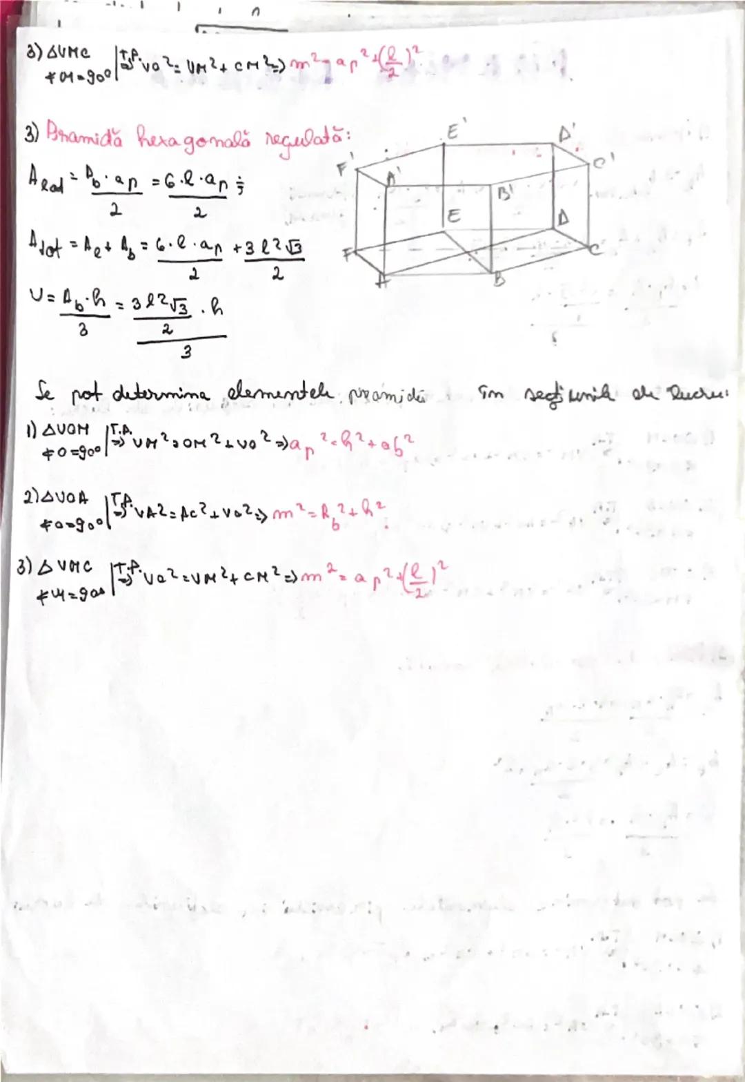 Piramida Regulata
1) Piramida triunghiulara regulată:
$A_e = 3 A_{fată} = 3 \frac{l.a_n}{2} \implies A_e = \frac{P_b.a_n}{2}$ (Formula
gener