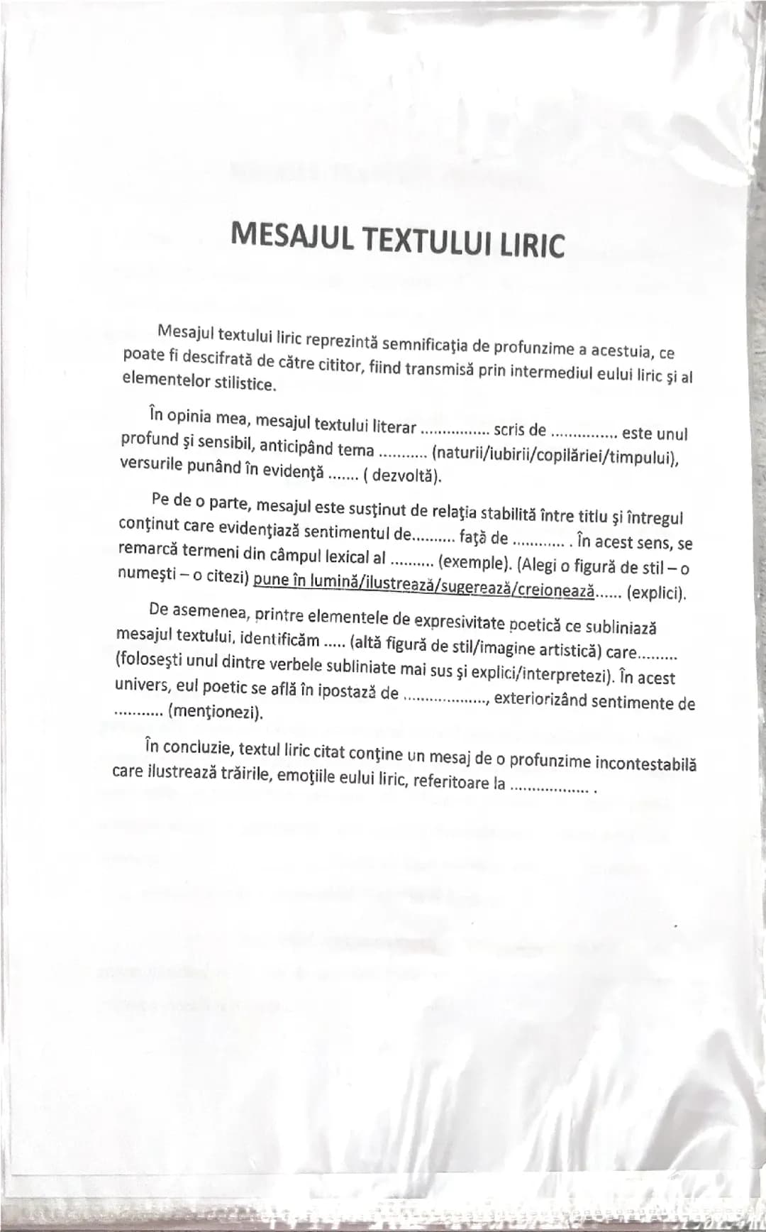 Mesajul textului liric