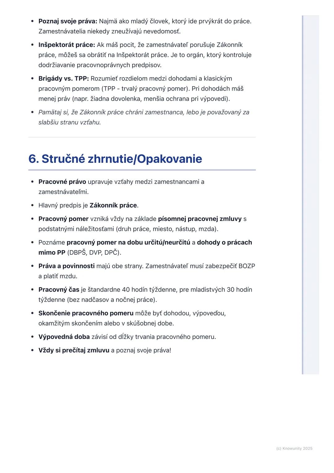 # Pracovné právo

## 1. Prehľad pracovného práva

Pracovné právo je odvetvie práva, ktoré upravuje vzťahy medzi zamestnancami
a zamestnávate