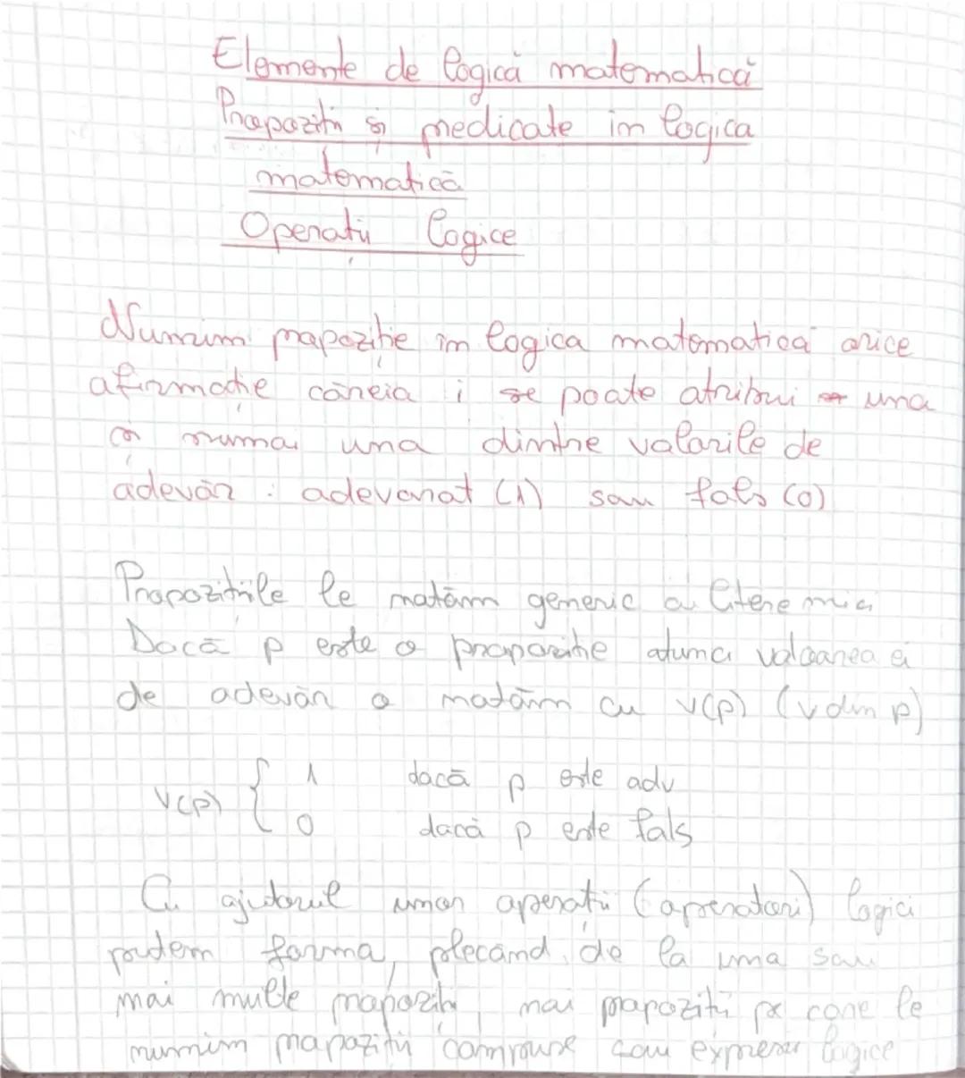 # Elemente de logică matematică
Prapoziții, predicate în logica
matematică
Operații Logice

Numim propoziție în logica matematică orice
afir