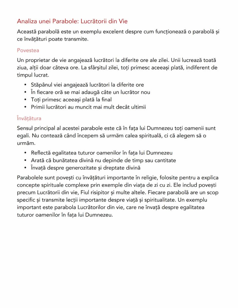 --- OCR Start ---
Parabole în Religie - Note de Studiu pentru
Clasa a 5-a
Ce sunt Parabolele?
Parabolele sunt povești cu învăţături importan