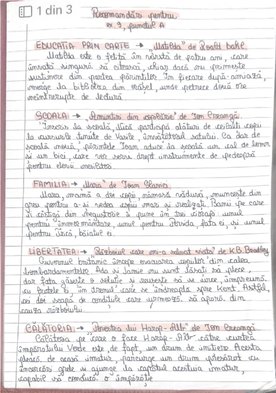 1 din 3
Recomandări pentru
ex. 9, punetul A

EDUCATIA PRIN CARTE → Matilda" de Roald Dahl
Matièda este o fetită în vârstă de patru ani, care