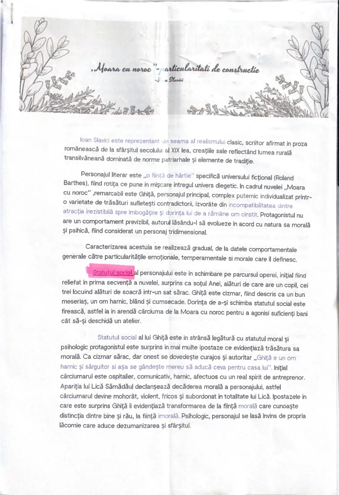 Caracterizarea Personajelor din Moara cu Noroc