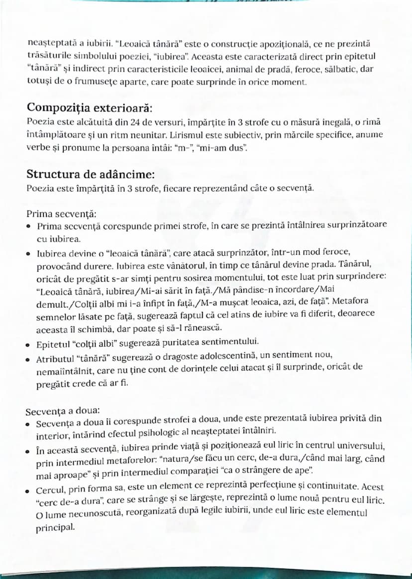 --- OCR Start ---
Leoaică tânără, iubirea
Nichita Stănescu
Genul liric:
Genul liric cuprinde operele în care, cu ajutorul eului liric, sunt 