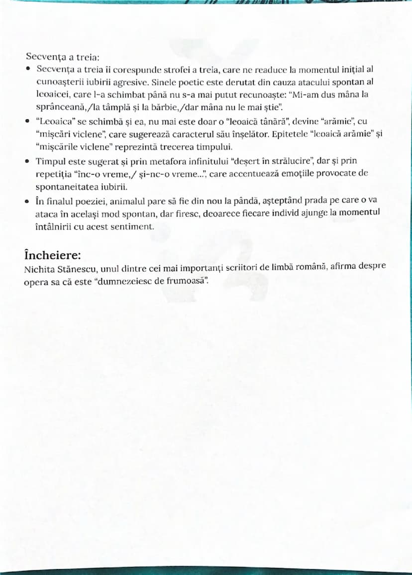 --- OCR Start ---
Leoaică tânără, iubirea
Nichita Stănescu
Genul liric:
Genul liric cuprinde operele în care, cu ajutorul eului liric, sunt 