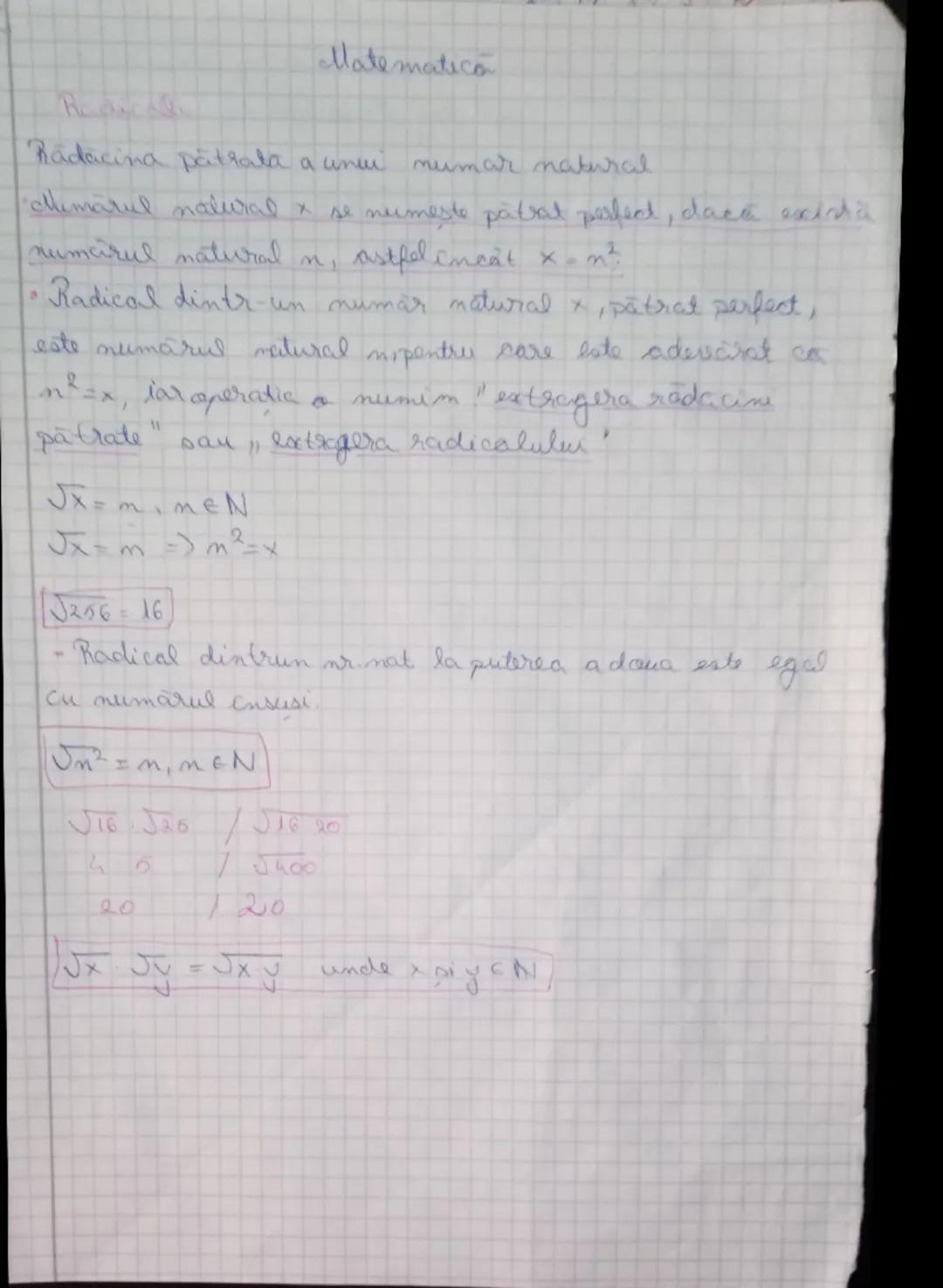 --- OCR Start ---
Beac
Matematico
Radacina patrata a unei numar natural
chimarul natural x se numeste patrat perfect, daca exista
numcirul n