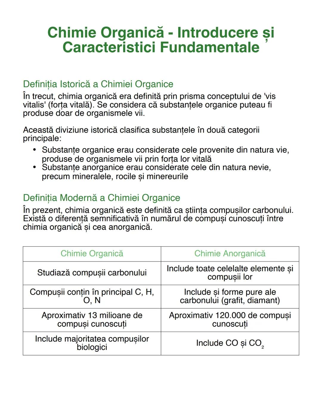 # Chimie Organică - Introducere și
Caracteristici Fundamentale

## Definiția Istorică a Chimiei Organice

În trecut, chimia organică era def