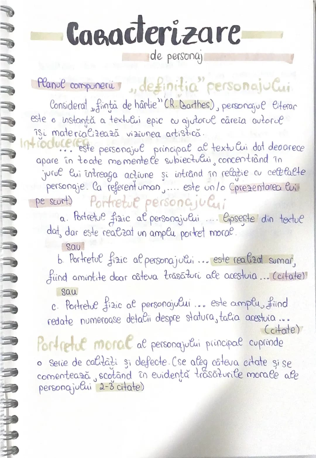 caracterizare de personaj 