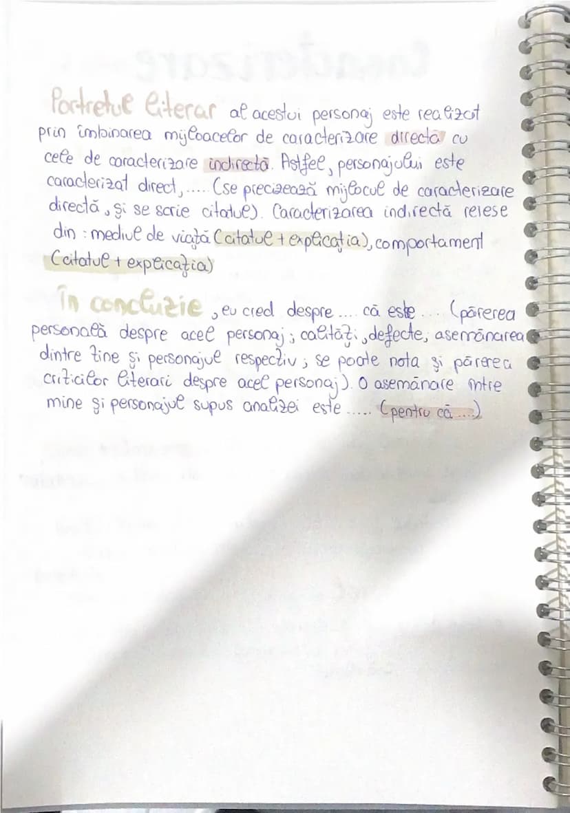 --- OCR Start ---
Caracterizare
de personaj
Planul compuneri, definitia" personajului.
Considerat fiinţă de hârtie" (R. Barthes), personajul