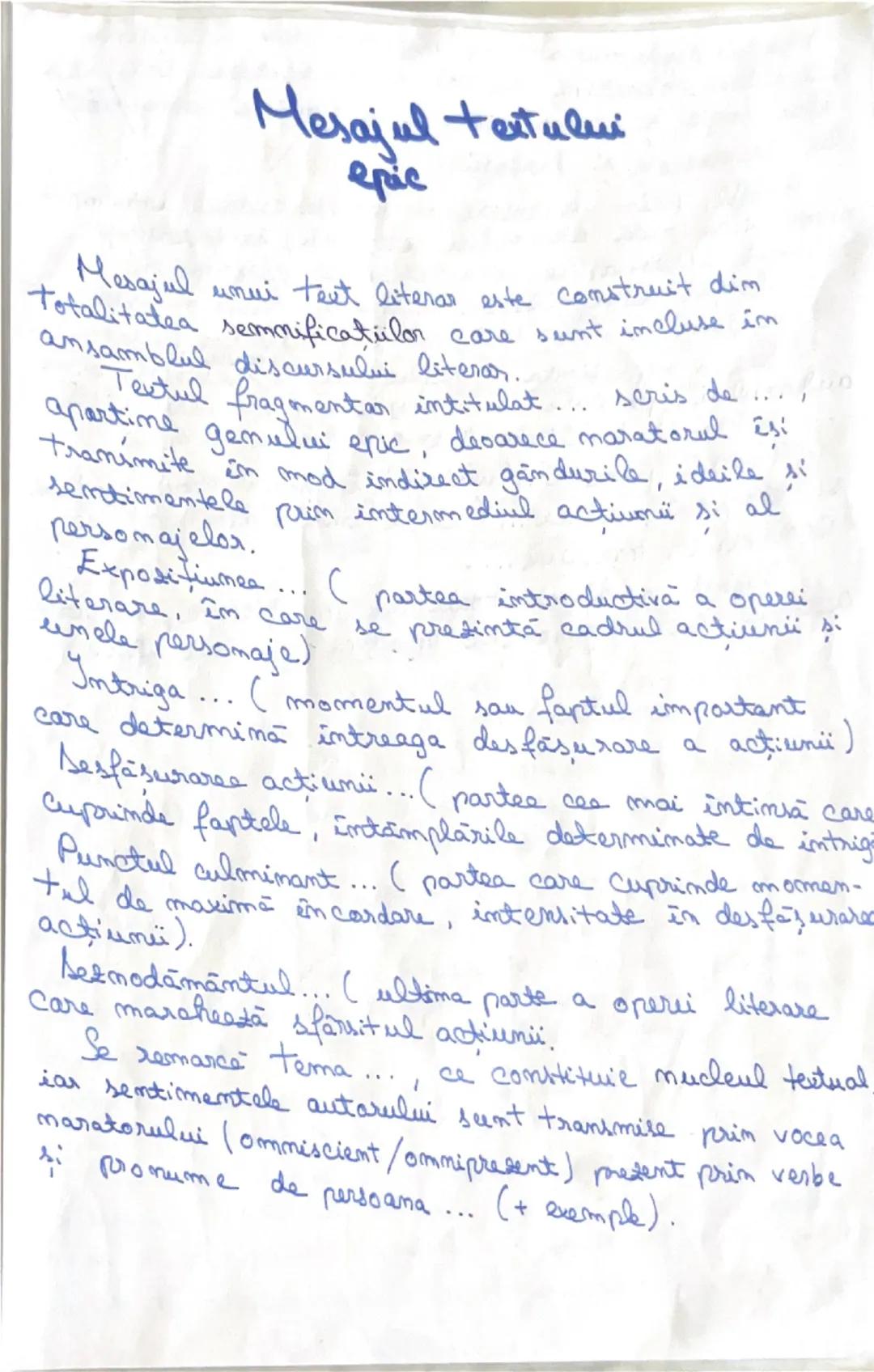 Model de Redactare Epică pentru Clasa a VIII-a