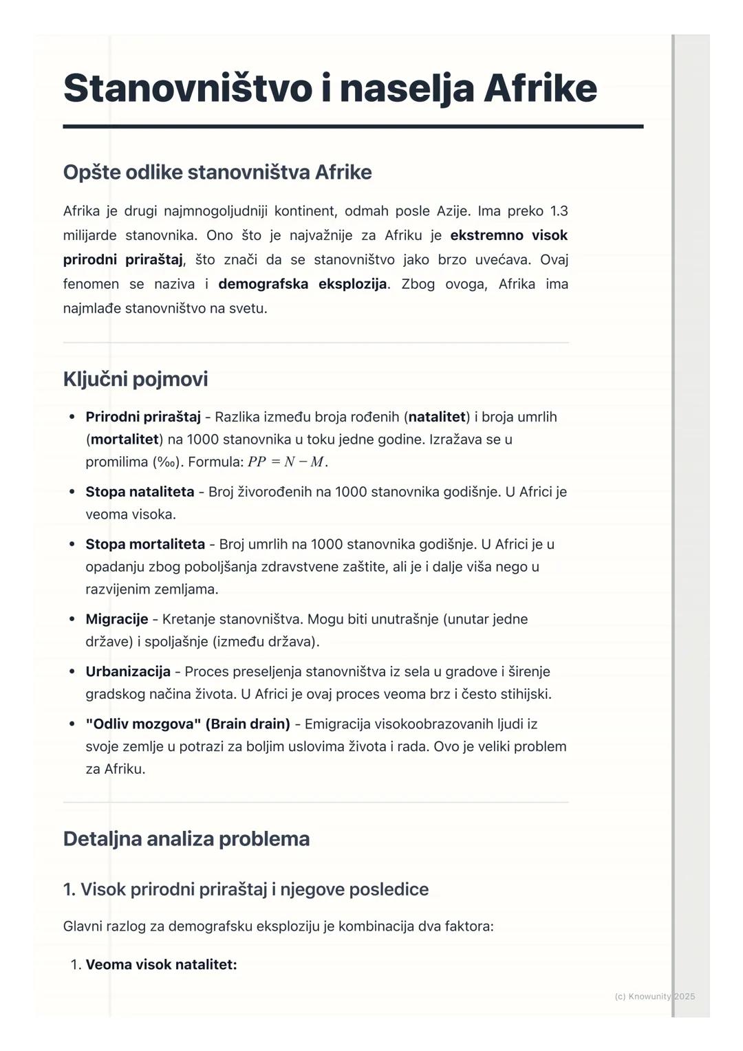 # Stanovništvo i naselja Afrike

Opšte odlike stanovništva Afrike

Afrika je drugi najmnogoljudniji kontinent, odmah posle Azije. Ima preko 