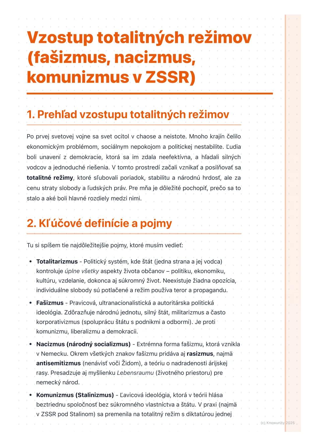 # Vzostup totalitných režimov
(fašizmus, nacizmus,
komunizmus v ZSSR)

1. Prehľad vzostupu totalitných režimov

Po prvej svetovej vojne sa s