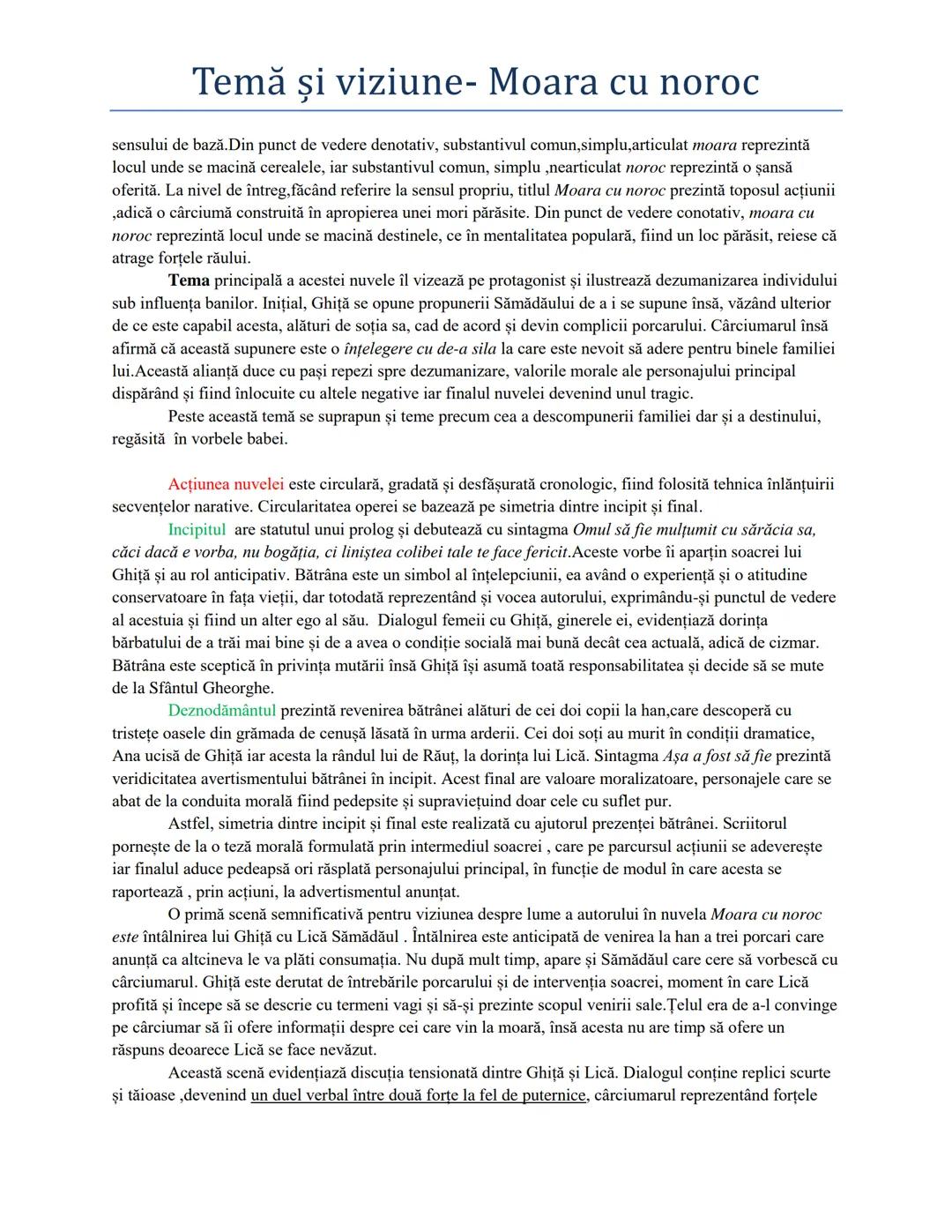 Temă şi viziune- Moara cu noroc
Ioan Slavici (1848-1925) a fost un scriitor, jurnalist şi pedagog român. Cunoscut ca şi adept al
realismului