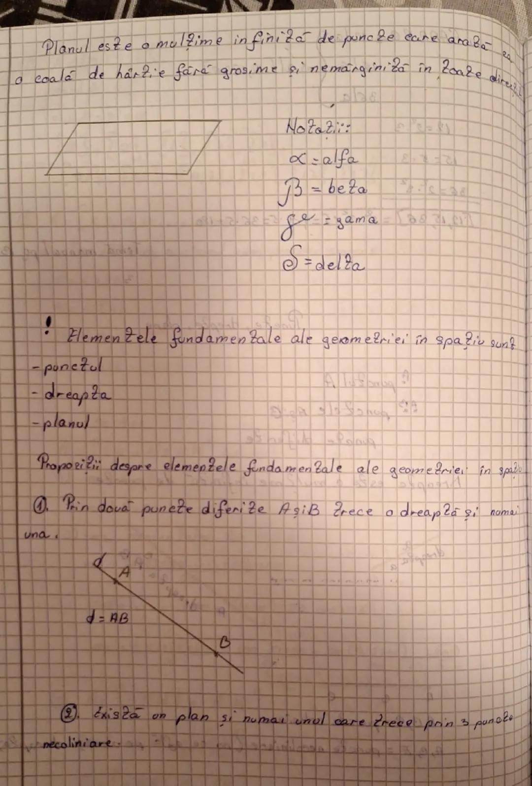 --- OCR Start ---
3
Pa punctul A
Punete, drepte, plane
ponczele A_{S}·B
puncte diferite
Dreapta este o mulzime infiniza de ponože
a
dreapta 