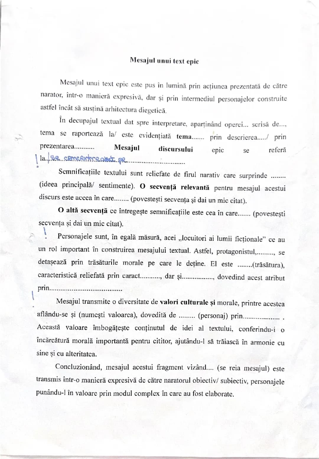 Mesajul unui text epic