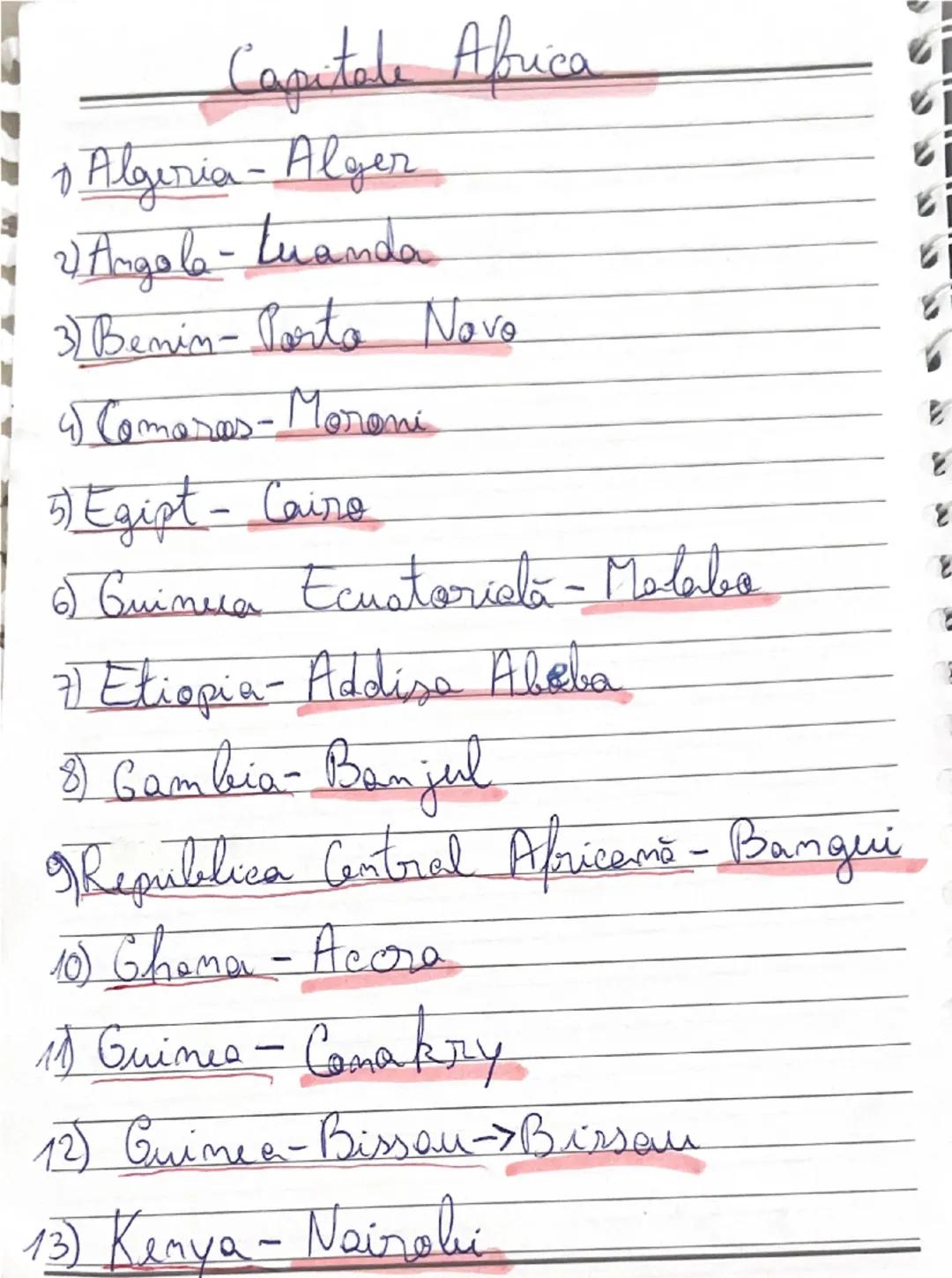Capitale Africa

Algeria - Alger

2) Angola - Luanda

3) Benin-Porto Novo

4) Comores-Moroni

5) Egipt - Cairo

6) Guinua Ecuatoriala - Mala