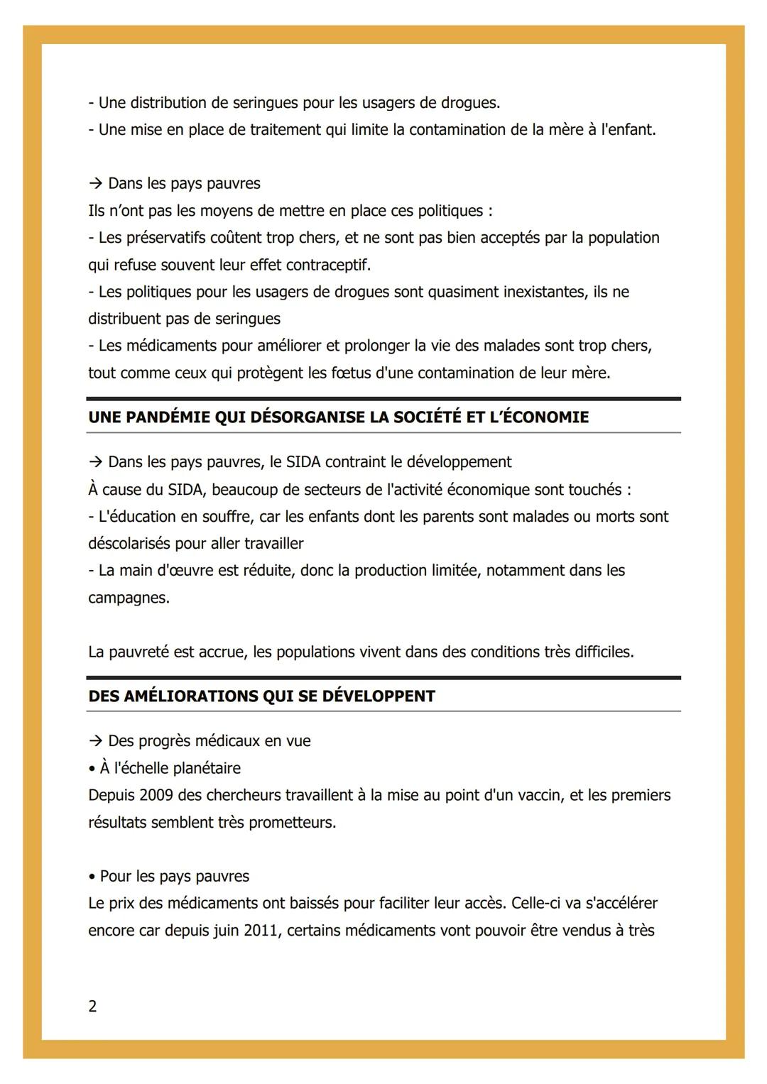 # LA PANDÉMIE DU SIDA

## DÉFINITION DE PANDÉMIE ET DE SIDA

(SIDA est un acronyme qui signifie Syndrome d'Immuno Déficience Acquise.)
Le SI