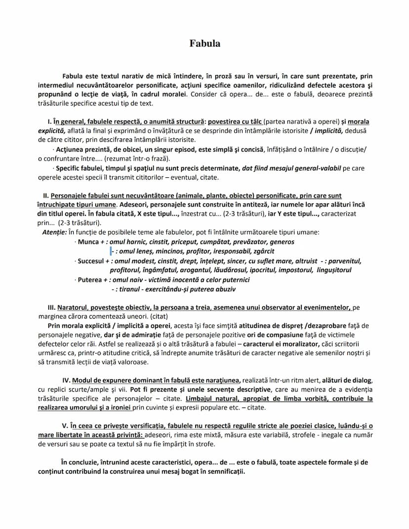 --- OCR Start ---
Fabula
Fabula este textul narativ de mică întindere, în proză sau în versuri, în care sunt prezentate, prin
intermediul ne