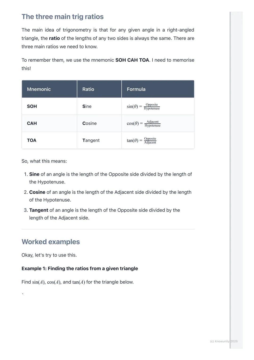 # Introduction to Trigonometric
Ratios

What is trigonometry about?

Trigonometry (or 'trig') is all about the relationship between the angl