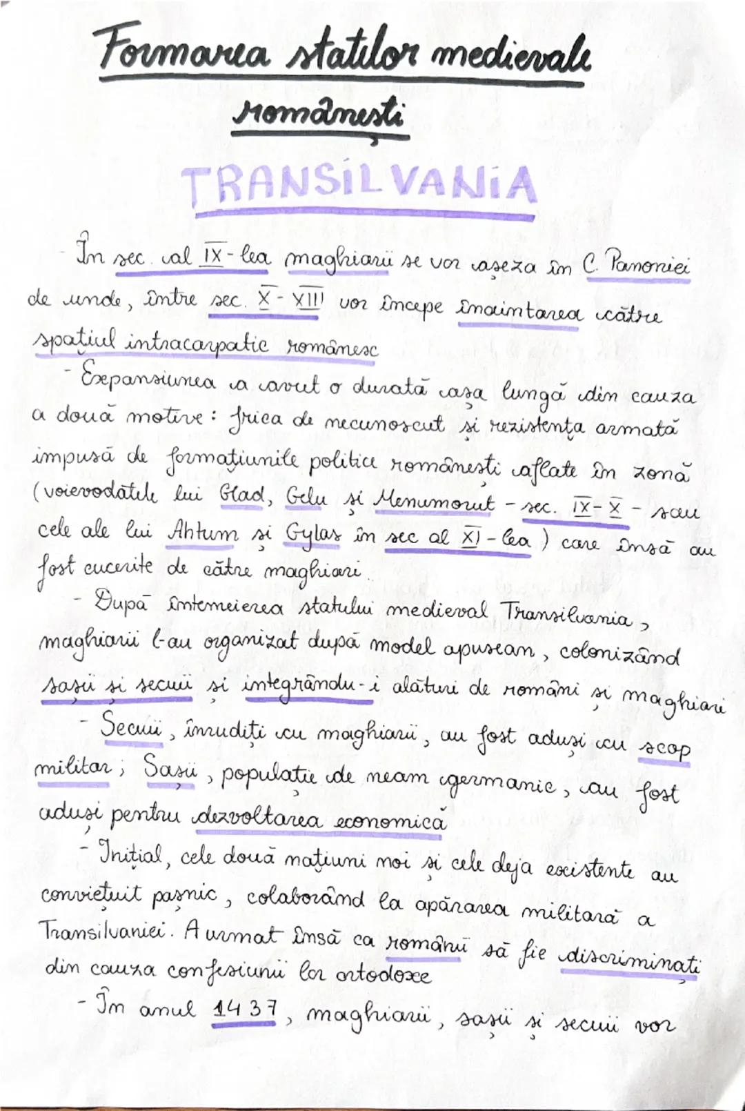 Formarea statilor medievalı
romanesti
TRANSILVANIA
In sec. val IX-lea maghiarü se vor aşeza în C. Panoniei
de unde, între sec. X-XIII vor în