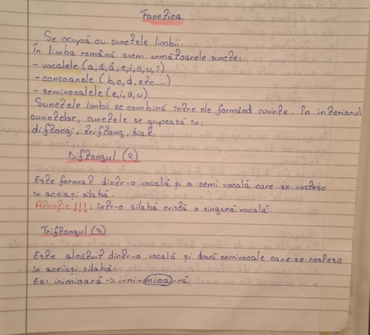 # Fonetica
Se ocupă cu sunetele limbii.
În limba română avem următoarele sunete:
- vocalele (a, ă, â,e,i,o,u,î)
- consoanele (b,c,d, etc...)