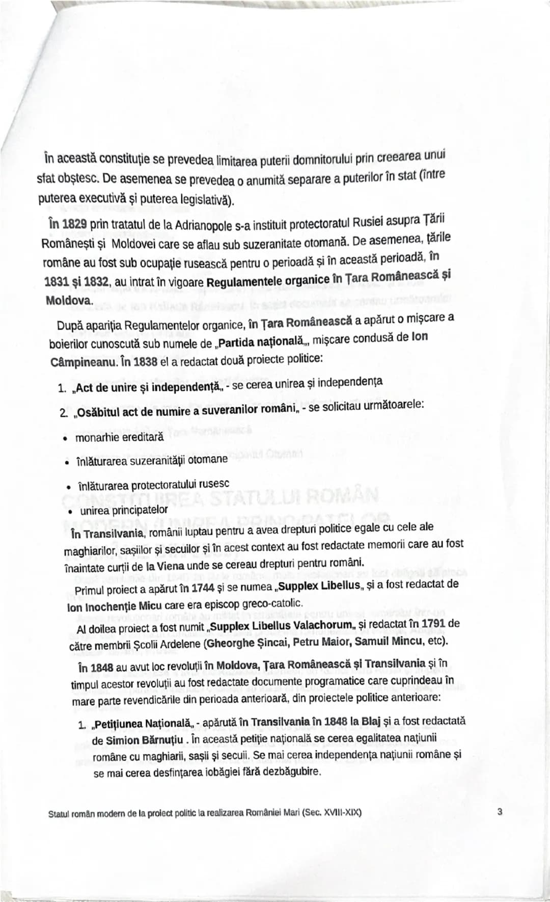 # Statul român modern de la
proiect politic la realizarea
României Mari (Sec. XVIII-XIX)

# PROIECTE POLITICE ÎN SECOLUL XVIII ŞI
ÎN PRIMA J