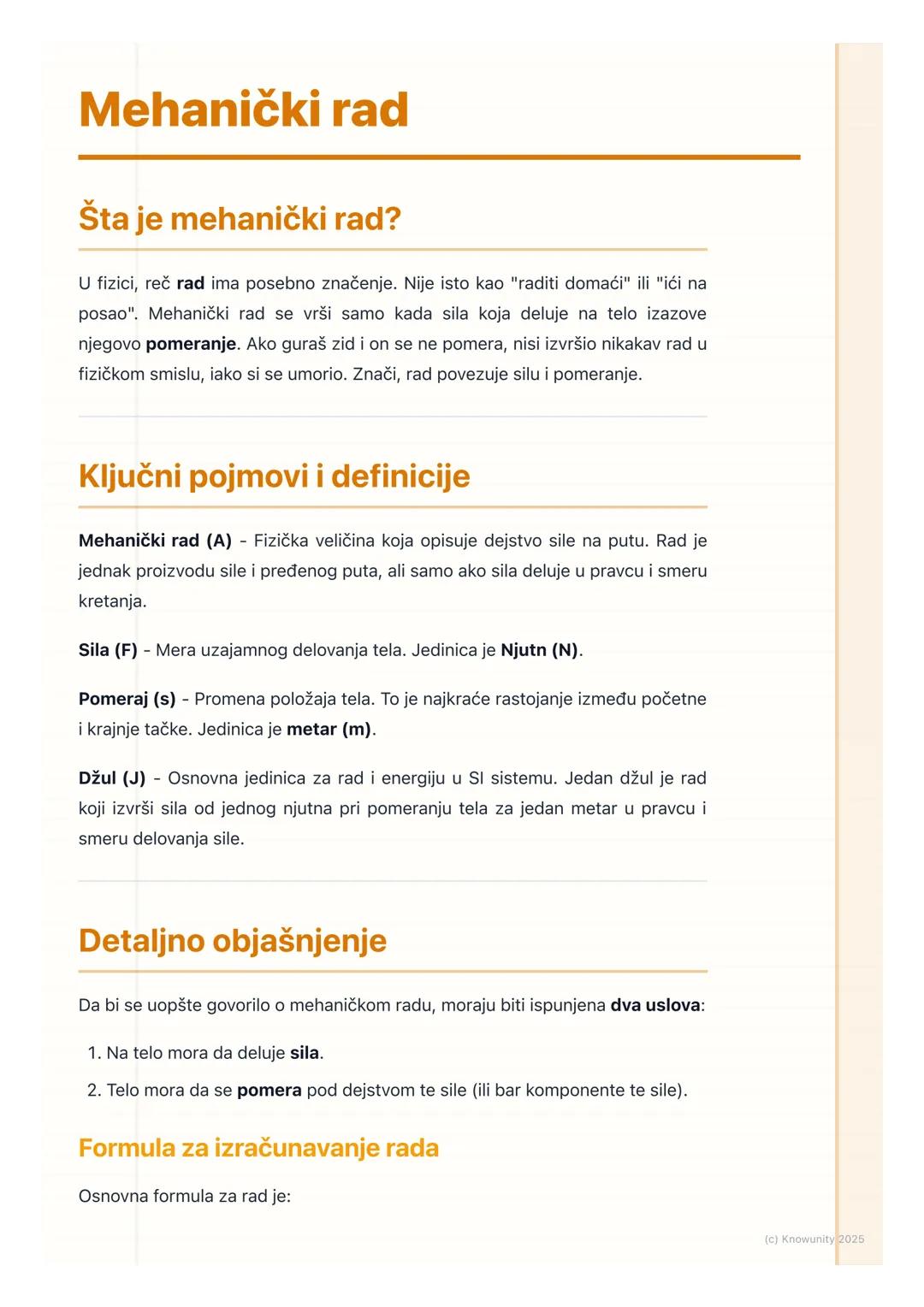 # Mehanički rad

Šta je mehanički rad?

U fizici, reč rad ima posebno značenje. Nije isto kao "raditi domaći" ili "ići na
posao". Mehanički 