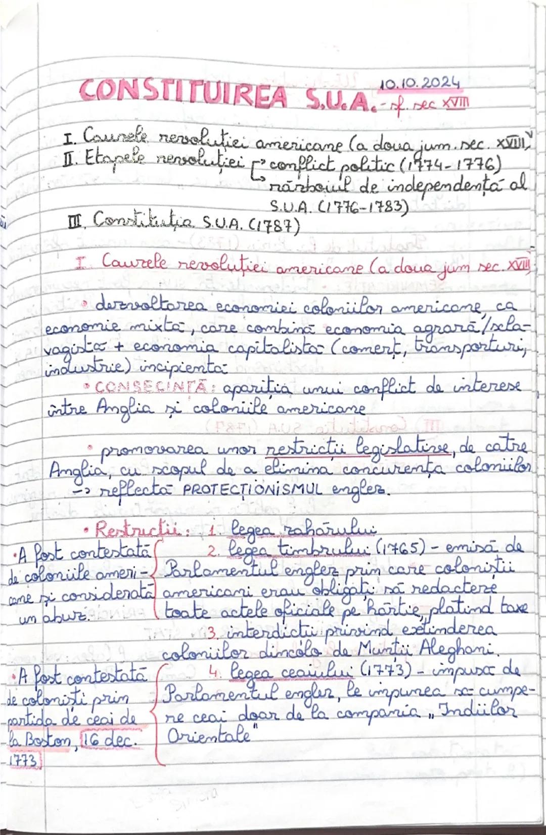 10.10.2024
CONSTITUIREA S.U.A. of rec XVII
I. Cauzele revoluției americane (a doua jum.sec. XVIII,
II. Etapele revoluției (→ conflict politi