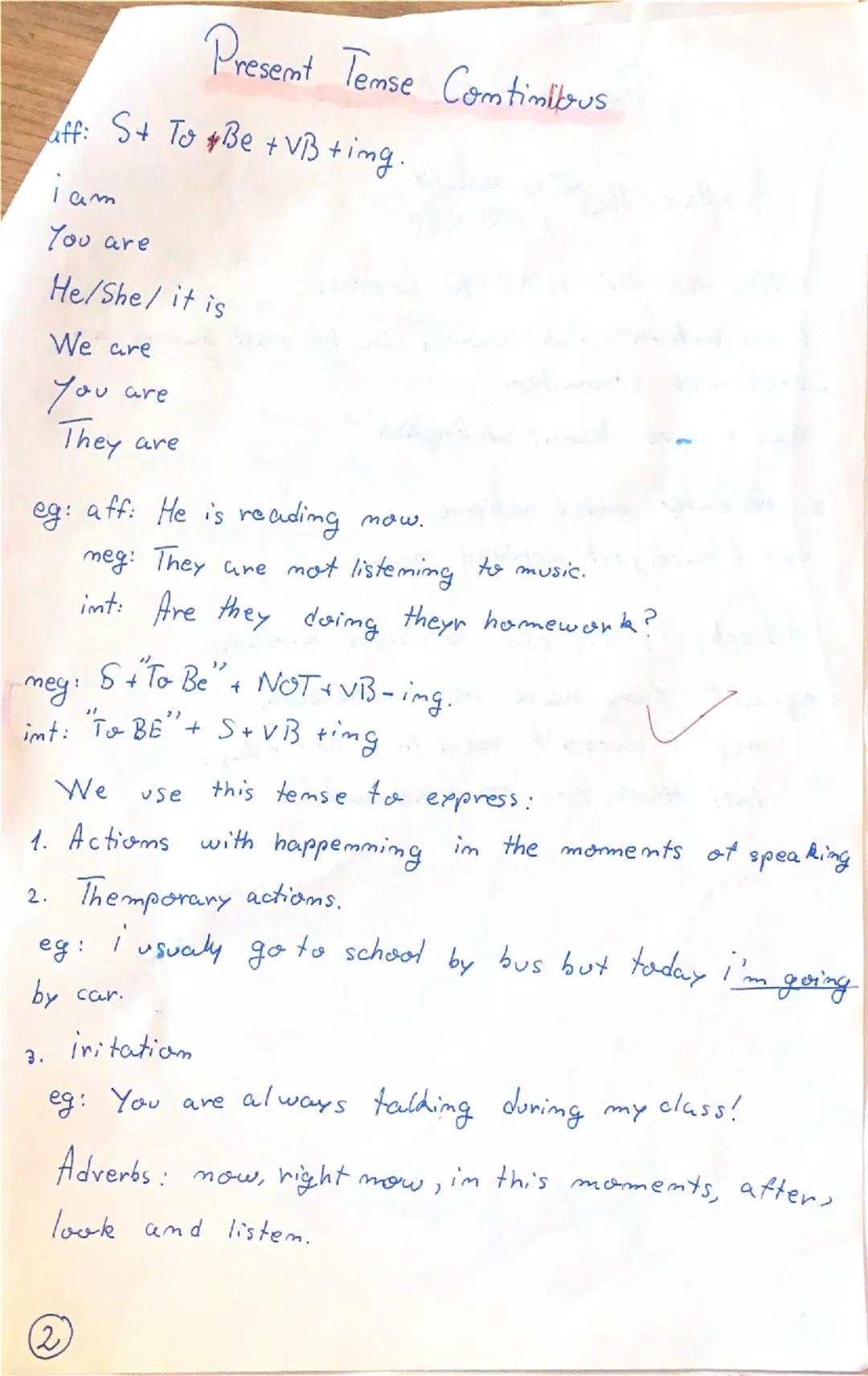 # Present Tense Simple

aff: S+VB¹
meg: S+bo/does+NOT+VB¹
int: bo/does+S+VB¹

eg: He reads every night.
He doesn't read every night.
Does he
