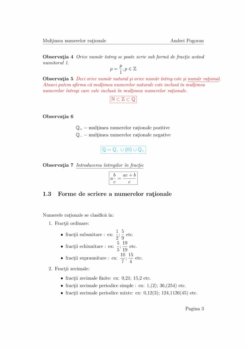 --- OCR Start ---
Mulţimea numerelor raţionale
Andrei Pogoran
Cap. Mulţimea numerelor raţionale.
1 Forme de scriere a unui număr raţional.
D