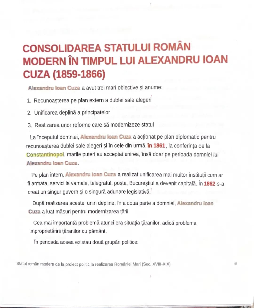 consolidarea statului roman modern in timpul lui Alexandru Ioan Cuza