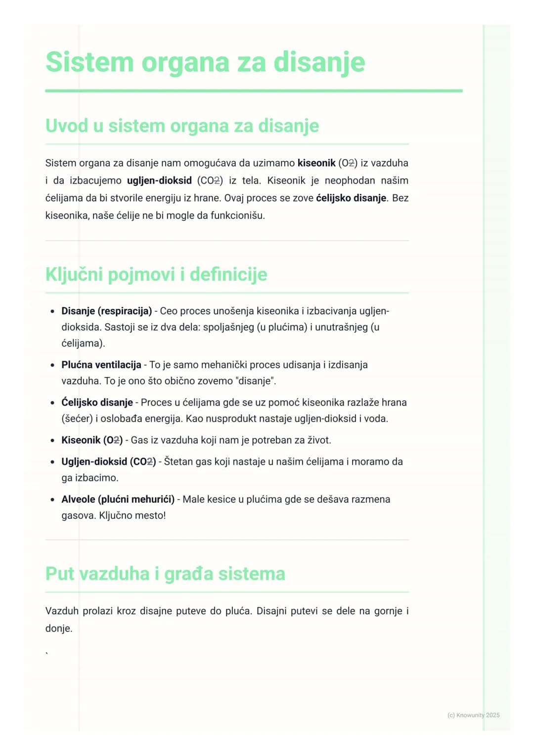 # Sistem organa za disanje

## Uvod u sistem organa za disanje

Sistem organa za disanje nam omogućava da uzimamo kiseonik (02) iz vazduha
i