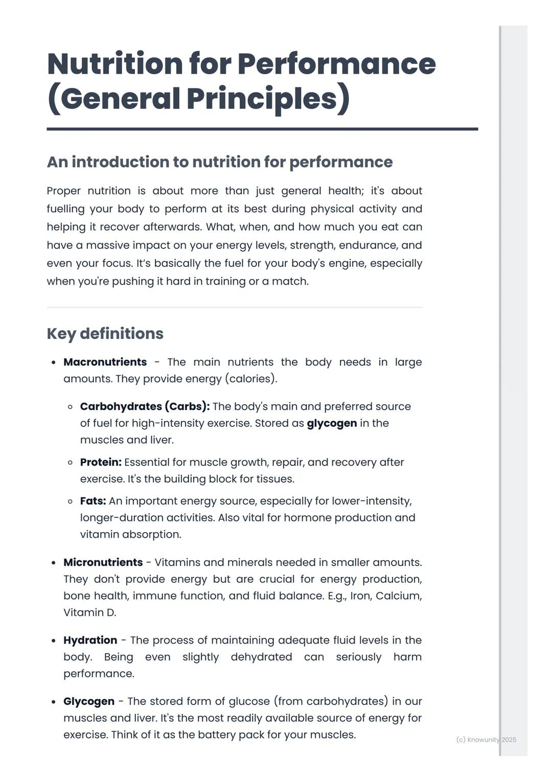 # Nutrition for Performance
(General Principles)

An introduction to nutrition for performance

Proper nutrition is about more than just gen